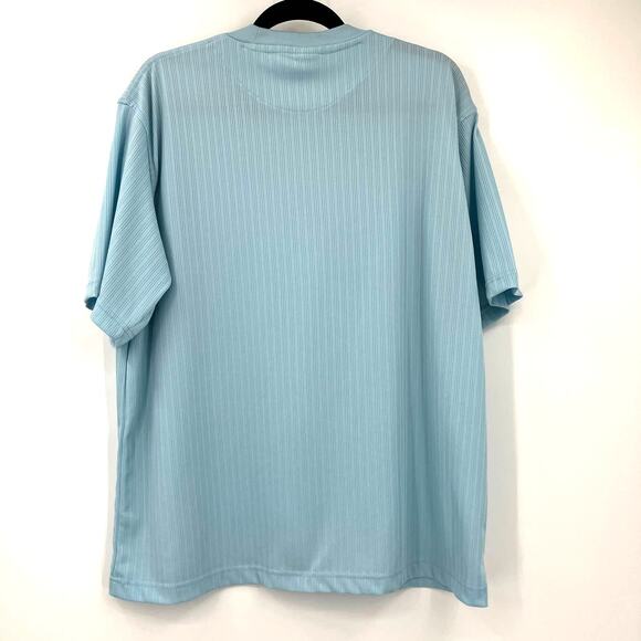 Vintage Haband Blue Stripe Crew Neck Pocket Polyester Short Sleeve Tee Shirt Top - Picture 3 of 5